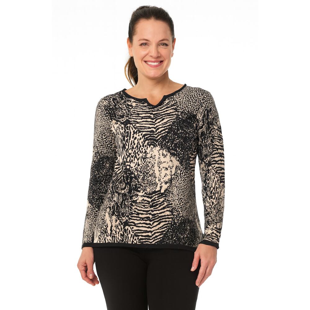 Christina Rotelli Vintage Sweater Top Long Sleeved Black‎ Cream Size Medium